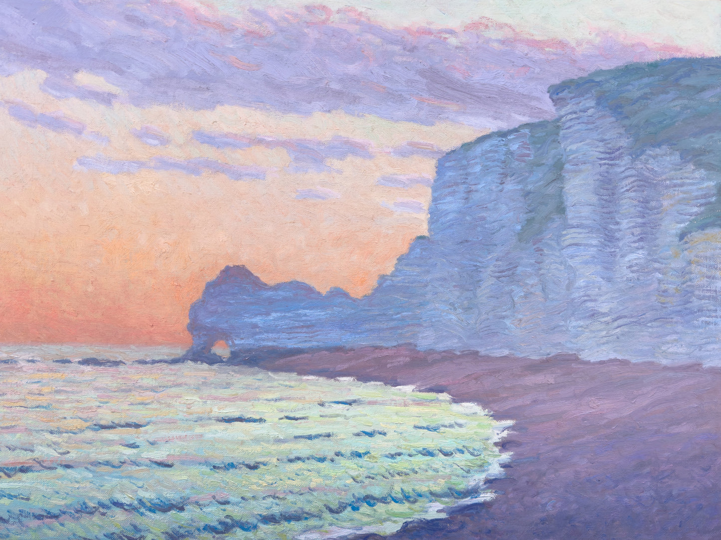 'Wschód słońca z widokiem na Falaise d'Amont, Étretat, 2'